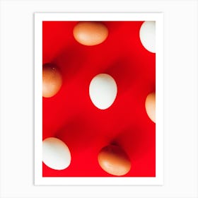 White And Brown Eggs On Red Background Art Print