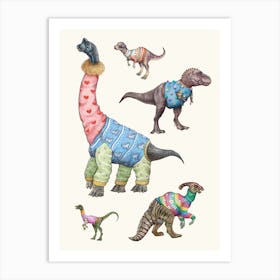 Dinosaurs In Sweaters Art Print