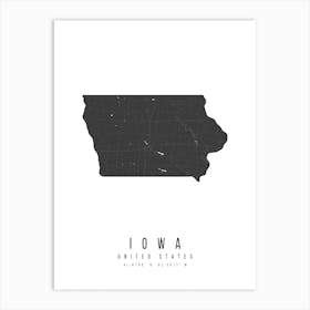 Iowa Mono Black And White Modern Minimal Street Map Art Print