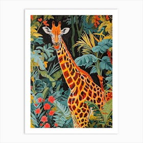 Colourful Giraffe In The Leaves Illustration 2 Art Print