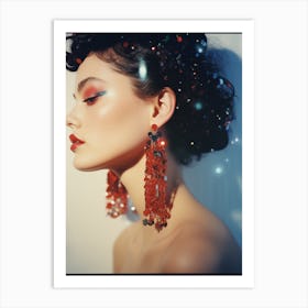 Woman With Red Earrings Art Print