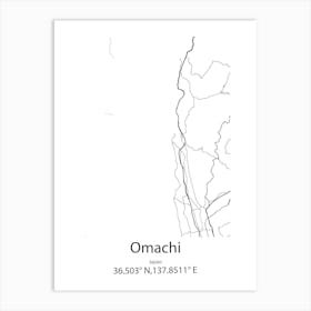 Omachi,Japan Minimalist Map Art Print