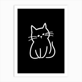 Monochrome Sketch Cat Line Drawing 1 Art Print