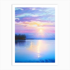 Sunrise Over Lake Waterscape Marble Acrylic Painting 2 Art Print