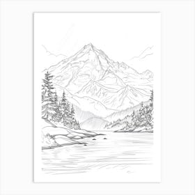 Mount Baker Usa Color Line Drawing (7) Art Print