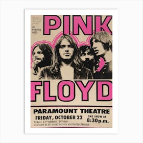 Vintage Pink Floyd Oct 22 Concert Rock Music Print Poster Art Print