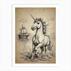 Unicorn In The Sea Art Print