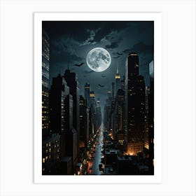 Full Moon In New York City 1 Art Print