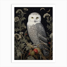 Dark And Moody Botanical Snowy Owl 2 Art Print