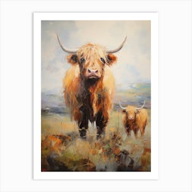 Impressionism Style Painting Of Two Highland Cows 2 Art Print