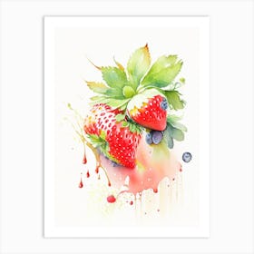Everbearing Strawberries, Plant, Storybook Watercolours Art Print