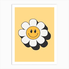Yellow Retro Smiley Flower Art Print