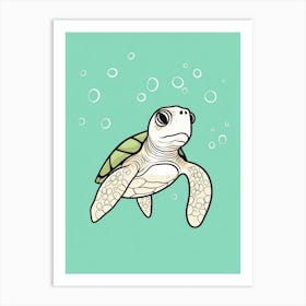 Baby Sea Turtle Digital Illustration Aqua Art Print