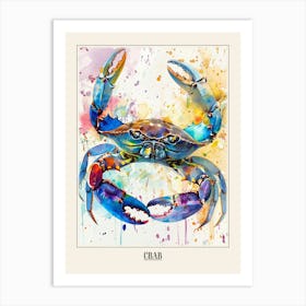 Crab Colourful Watercolour 3 Poster Art Print