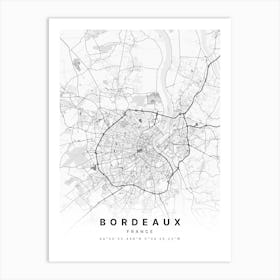 Bordeaux France White Map Art Print