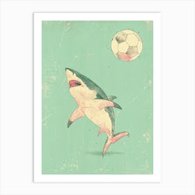 Shark Playing Football Pastel Aqua Art Print