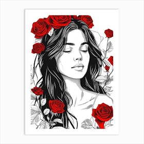 Girl With Roses Art Print