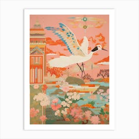 Maximalist Bird Painting Crane 2 Art Print