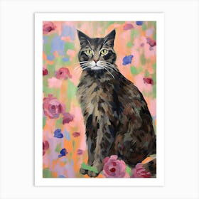 A Maine Coon Cat Painting, Impressionist Painting 3 Art Print