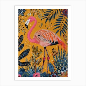 Greater Flamingo And Bromeliads Boho Print 1 Art Print