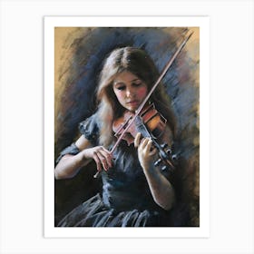 Violinist, Portrait of a ghostly girl playing the violin, in the style of teodor axentowicz, expressive pastel sketch, fine art, pastel heavy line rough sketch, Art Print