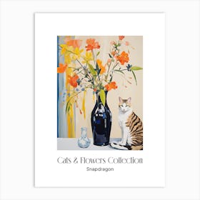 Cats & Flowers Collection Snapdragon Flower Vase And A Cat, A Painting In The Style Of Matisse 1 Art Print