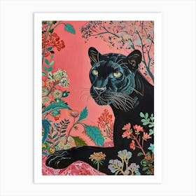 Floral Animal Painting Black Panther 3 Art Print