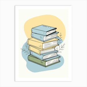 Stack Of Books Minimalistic Style Art Print