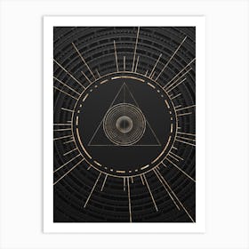 Geometric Glyph Symbol in Gold with Radial Array Lines on Dark Gray n.0115 Art Print