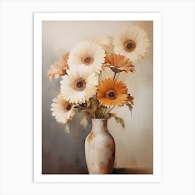Gerbera, Autumn Fall Flowers Sitting In A White Vase, Farmhouse Style 3 Art Print