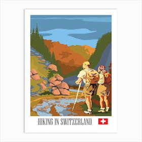 Hiking Couple In Switzerland Art Print