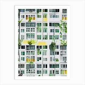 Urban Jungle Wood Block Apartment Blocks Flats Building Architecture Abstract Flora Plants Art Print