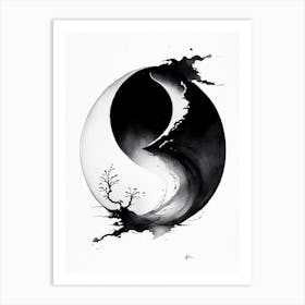 Black And White Yin and Yang Japanese Ink Art Print