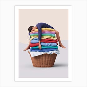 Man Sleeping On A Pile Of Laundry Art Print