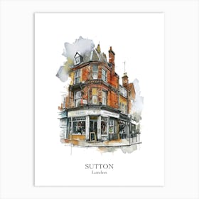 Sutton London Borough   Street Watercolour 2 Poster Art Print