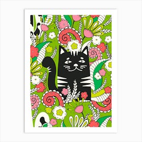 Kitten In The Spring Garden, Green background Art Print