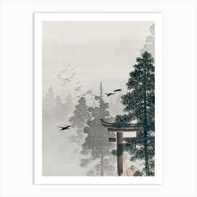Flock Of Birds And A Torii Gate In A Pine Tree Forest (1877 1945), Ohara Koson Art Print