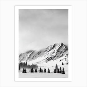 The Remarkables, New Zealand Black And White Skiing Poster Art Print