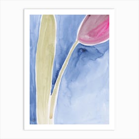 Tulip On Blue 3 - floral watercolor blue green magenta Art Print