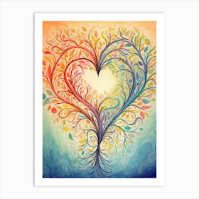 Orange To Blue Gradient Tree Heart 1 Art Print