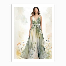 Eco Friendly Frock In Watercolor Illustration Fabric Draped Gracefully Composed Of Sustainable Mat Art Print