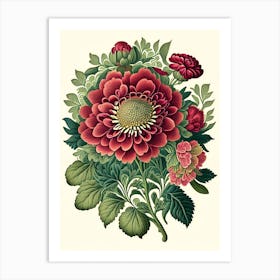 Zinnia Floral 1 Botanical Vintage Poster Flower Art Print