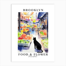 Food Market With Cats In Brooklyn 2 Poster Art Print