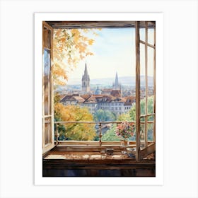 Window View Of Bern Switzerland In Autumn Fall, Watercolour 1 Art Print