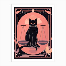 The Justice Tarot Card, Black Cat In Pink 1 Art Print