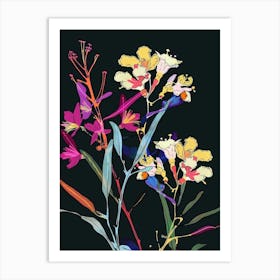 Neon Flowers On Black Statice 4 Art Print