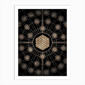 Geometric Glyph Radial Array in Glitter Gold on Black n.0394 Art Print