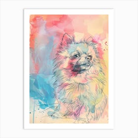 Pomeranian Dog Pastel Line Watercolour Illustration  4 Art Print