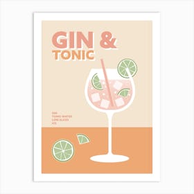 Gin And Tonic Cocktail Yellow Colourful Kitchen Wall Art Print
