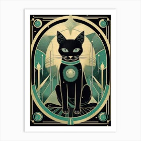 The Moon, Black Cat Tarot Card 0 Art Print